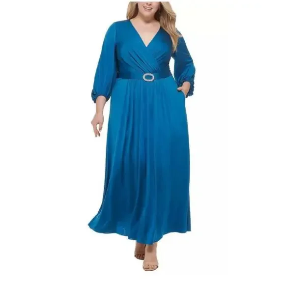 New Eliza J Cobalt Blue Elegant Long Sleeve Dress 16W - Picture 3 of 5